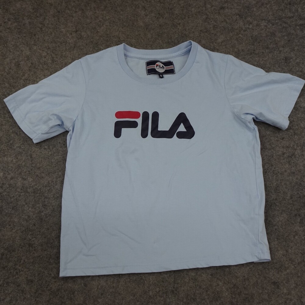 Fila Shirt Womens Small Blue Red Athleisure Activewear Logo Short Sleeve